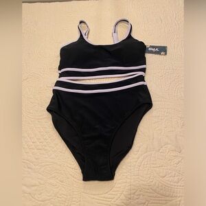 NWT- Black with White strapy design 2 piece Swimsuit. Size S